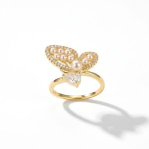 Anillo Mariposa Perlas Dorada